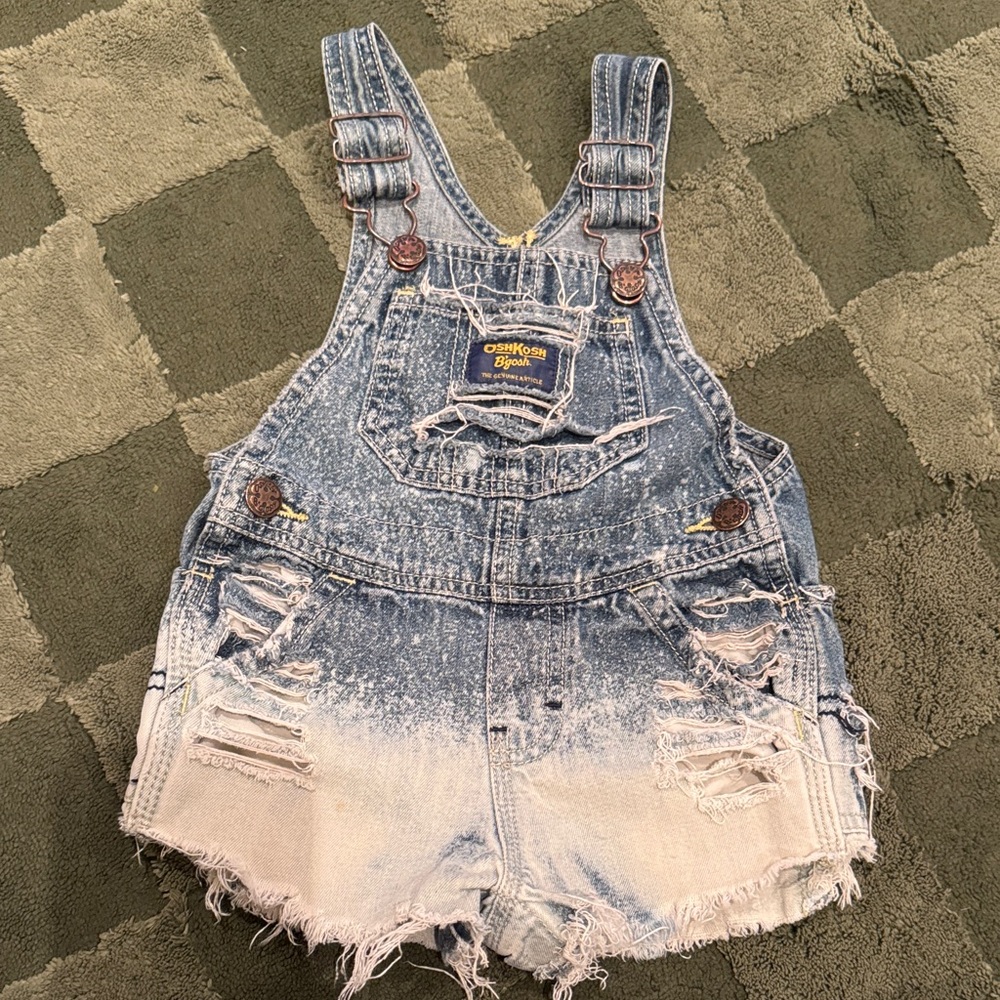 OshKosh B'gosh Two-Tone Distressed Denim Shortall - Light Blue